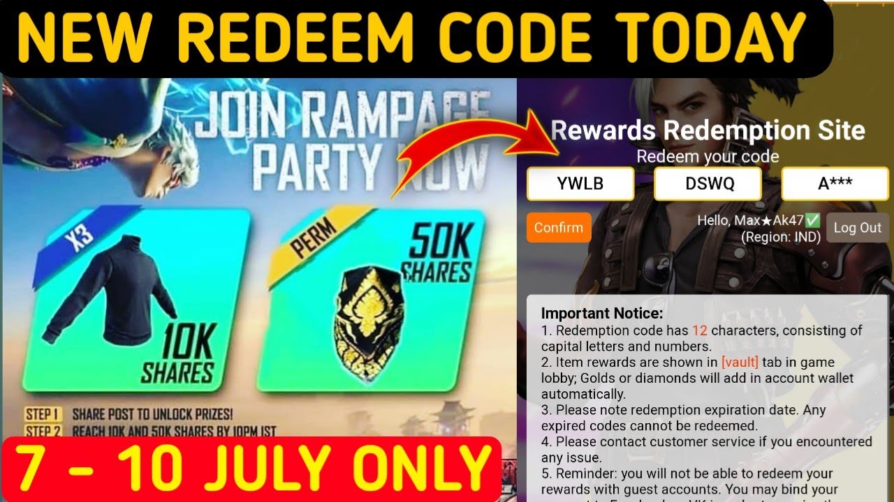 free fire redeem code today 7 july || free fire redeem code today || redeem code free fire today