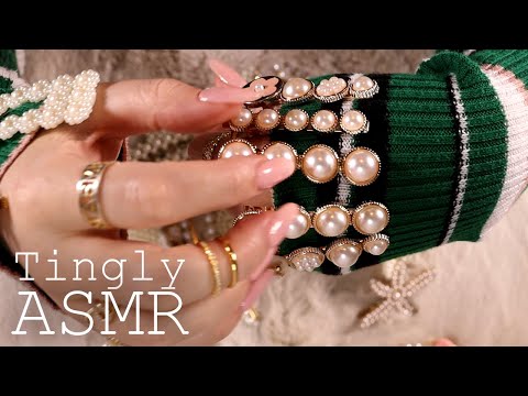 ASMR Trigger Sleeves, Hair Clip Sounds, All the Pearls (🎧 soft spoken/whisper, scratching, tapping)