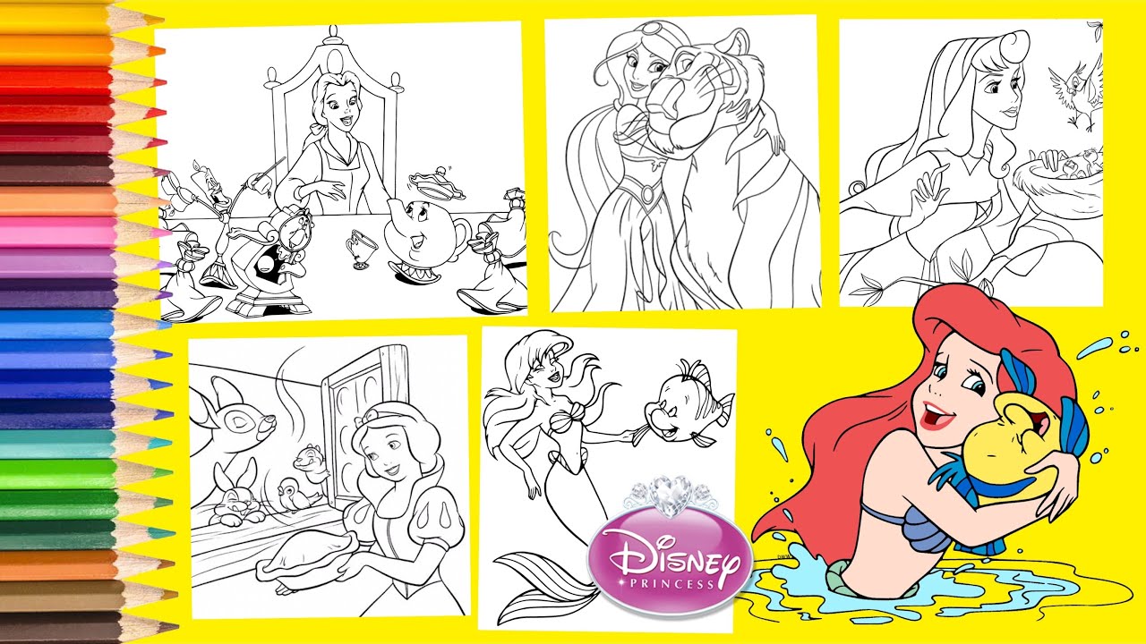 Disney Princess Jasmine Ariel Snow White Aurora Belle with Pets ...