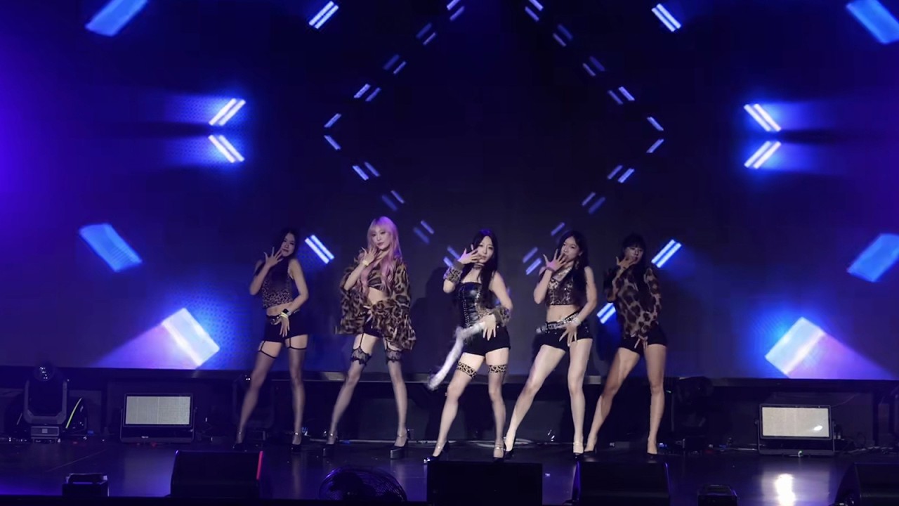 舞台现场版，黑丝热裤，豹纹服装五人组 위아래 (上下) up&down【beautiful dancer】