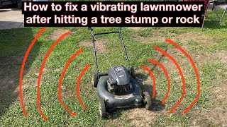 How to fix a vibrating lawnmower after hitting a tree stump or rock. Straighten a lawnmower shaft.