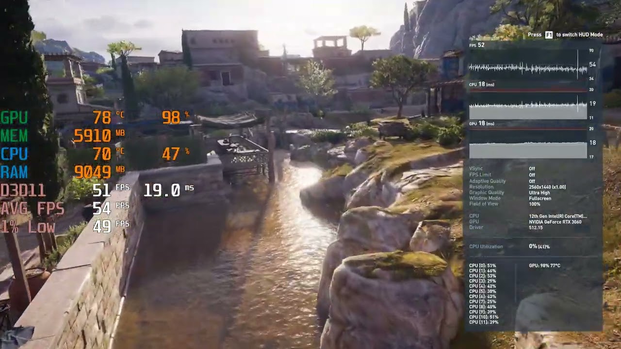 Assassin's Creed Odyssey - i5 12400F + RTX 3060 - 1440p Max Settings - Benchmark Fps Test