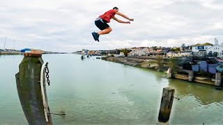 Parkour Water Challenge - Stuck On Sketchy Beam!