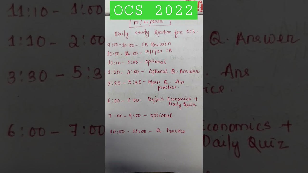 Daily Study Routine for OCS 2021-22. 15 November 2022. 