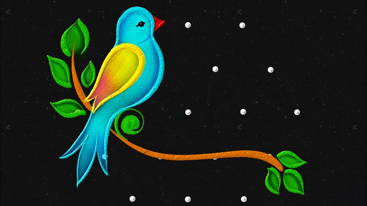 Daily Easy Rangoli 🕊️ 5*3 dots Bird Rangoli | Simple muggulu designs | Small colour kolam