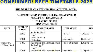 2025 PRIVATE BECE TIMETABLE
