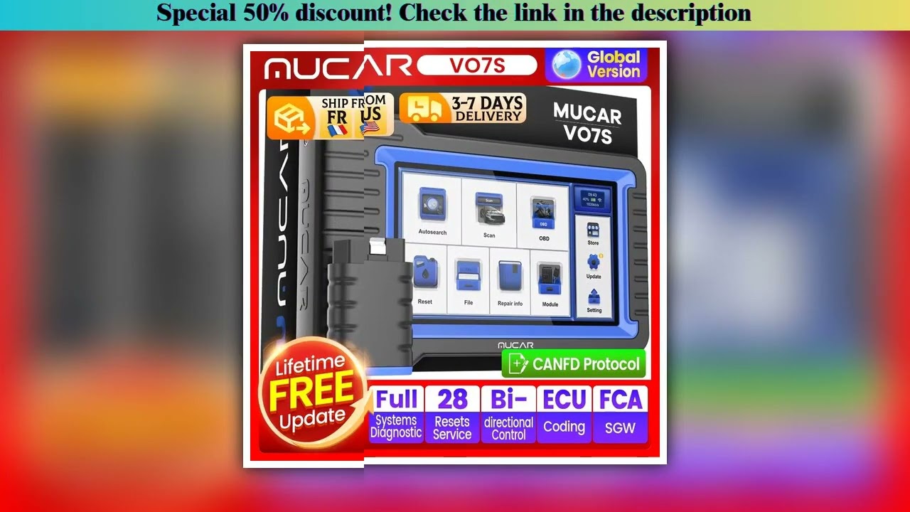 Deal MUCAR VO7 S Professional Car Diagnostic Tools CANFD Bidirectional Scan Tool ECU Coding 28 Reset