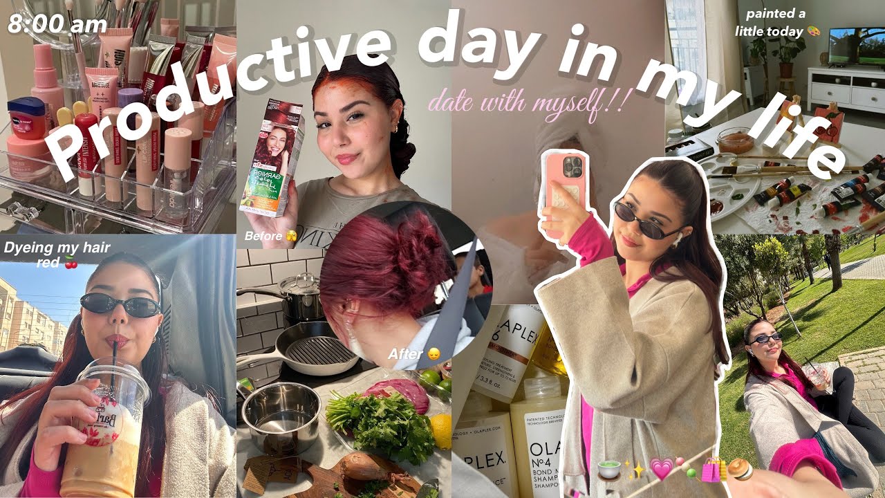 PRODUCTIVE DAY IN MY LIFE 🌸 dyeing my hair red, go for a run… صبغت شعري احمر 😳🍒