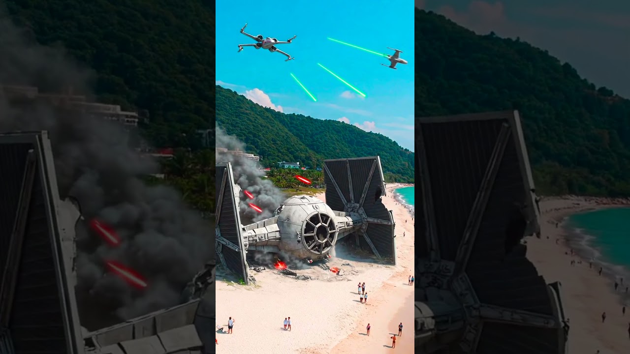 X-Wings Finish Off Downed TIE Fighter on Thailand Beach. 
