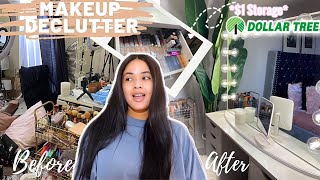 HUGE MAKEUP DECLUTTER + ORGANIZATION | MAKEUP STORAGE FROM DOLLAR TREE*Getting rid of all my makeup*