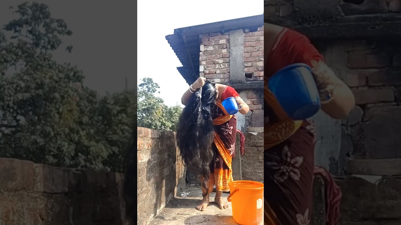 Long hair wash by sunlight 🌞🌞/long hair wash/long hair wash with saree