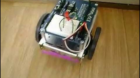 Arduino BOE bot on its first (short) ride - with purple moustache