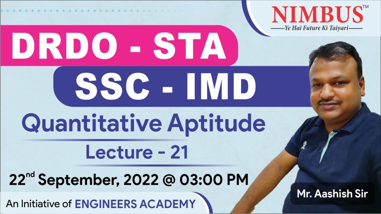 DRDO-STA | SSC-IMD | Quantitative Aptitude | Free Online Classes | NIMBUS Learning | L 21