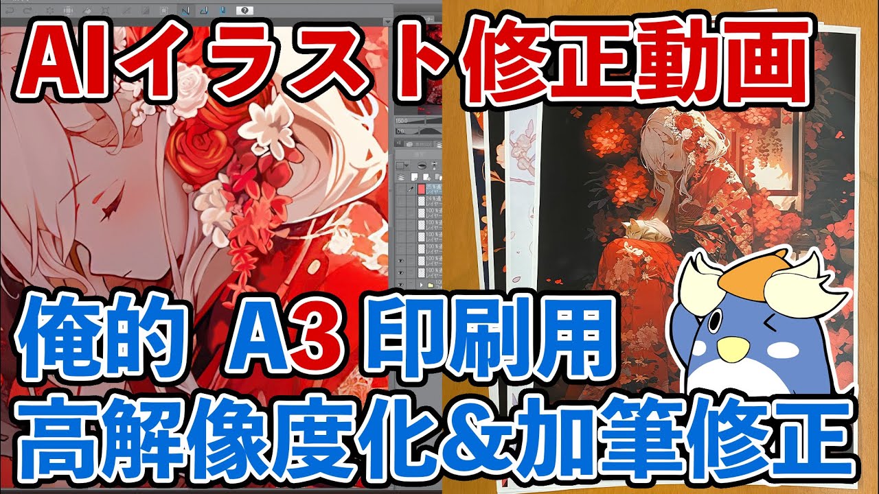 俺的、印刷用 AIイラスト高解像度化と加筆修正方法＆作業風景 クリップ