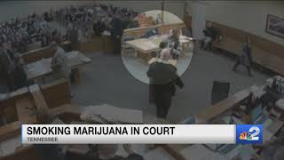 Inmate in court for marijuana possession charge lights up blunt