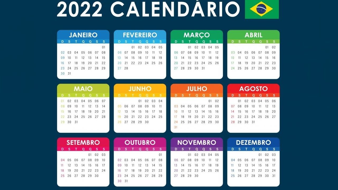 Calendário 2022 com Feriados Nacionais - YouTube