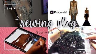 Sewing vlog - How to make a prom dress / sketch with procreate / sew a metal zipper