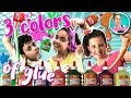 3 COLORS of GLUE SLIME challenge!! 🤣 RETO de 3 COLORES de COLA para SLIME 💜 El MUNDO de CLODETT