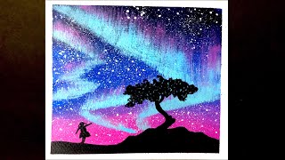 acrylic painting lights northern aurora borealis tutorial easy beginners