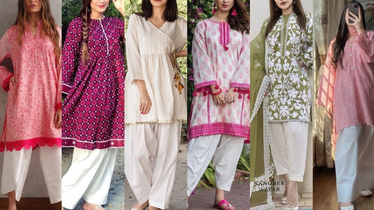 White shalwar with printed kameez design | Lawn Shirt With White Shalwar | Kurti with white shalwar