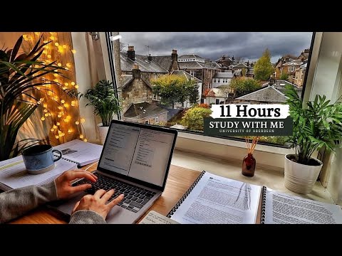 11 HOUR STUDY WITH ME  | Background noise, 10-min Break, No music, Study with Merve