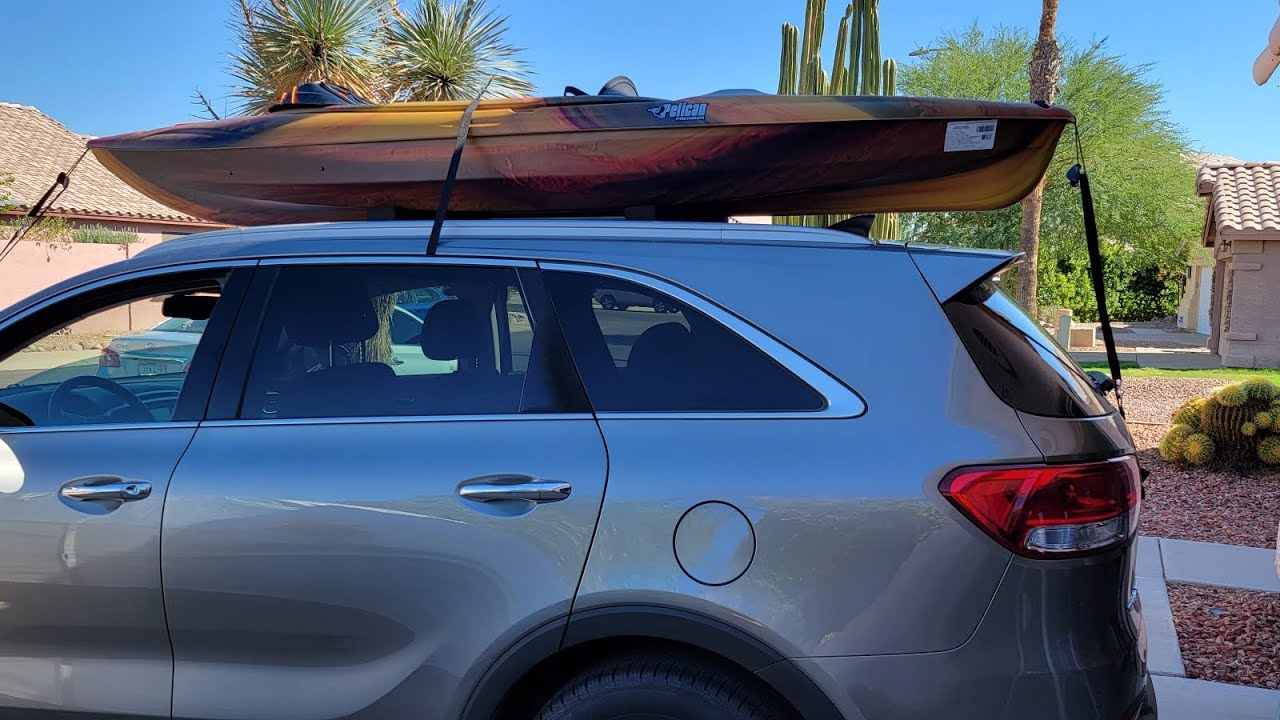 How did we do? Tie down the Pelican Kayak to our vehicle. Costco kayak