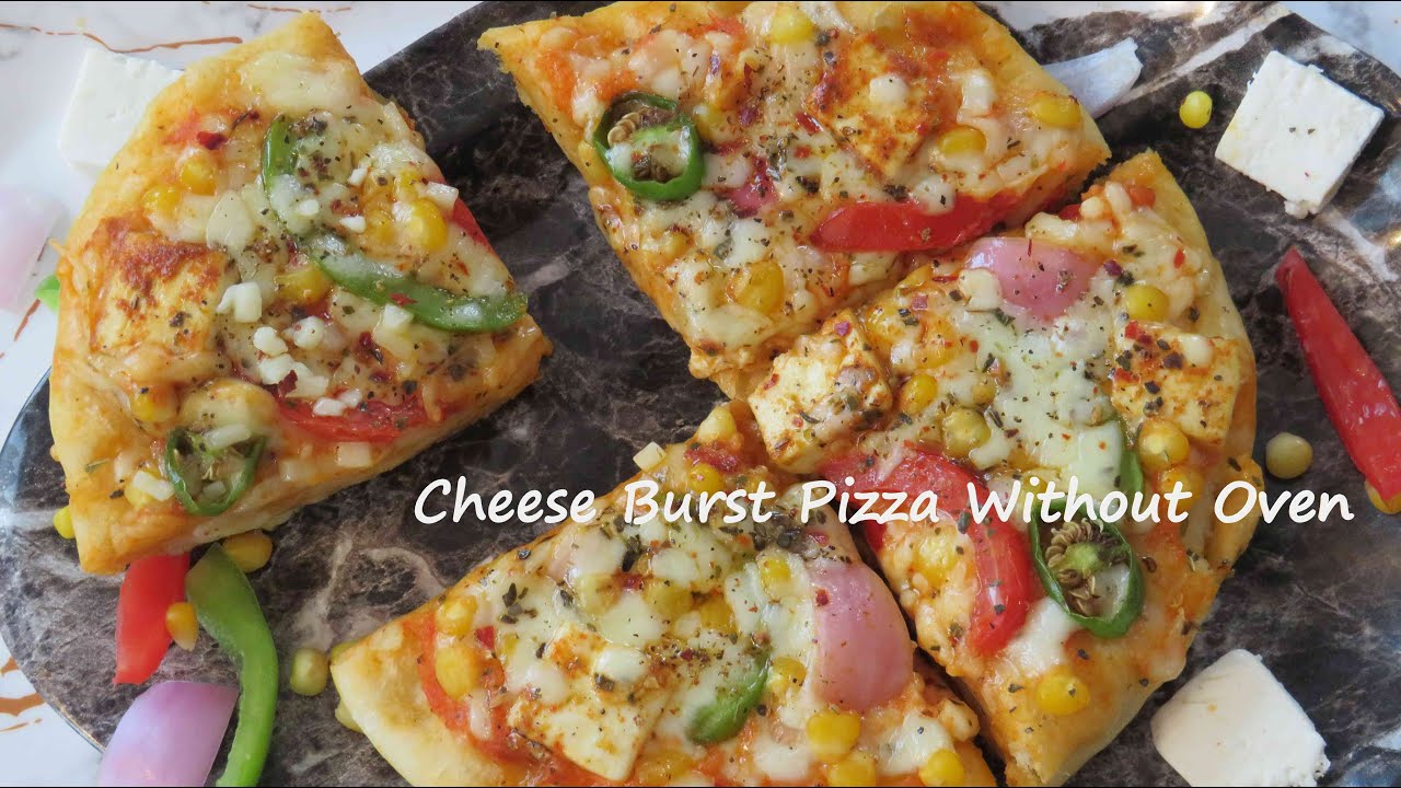 Cheese Burst Pizza Without Oven With Pizza Sauce Recipe (Ghar Per