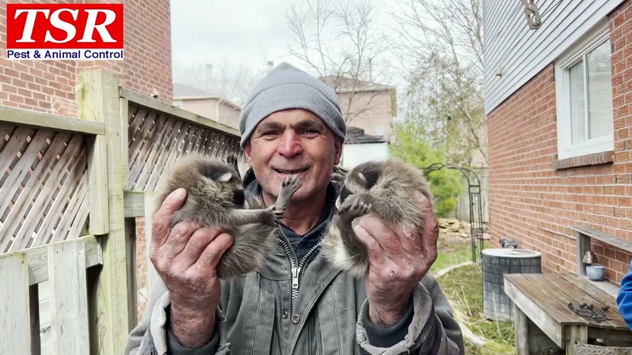 Baby raccoons were stuck inside buildings. We hand removed them and made sure they found their moms