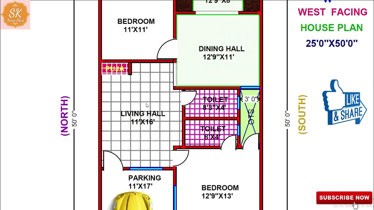 Vastu West Facing House Design With Parking 1250 Sq.Ft / 139 Sq.Yds / 116 Sq.M According To Vastu