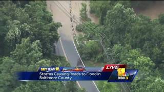 Video: Heavy rainfall flood Baltimore County area roads