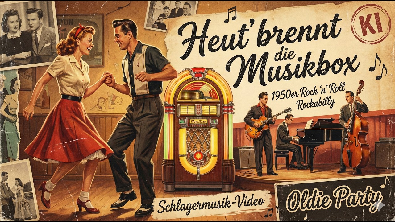 1950er Rock ‘n’ Roll🎶KI Schlagermusik-Video🎬handgeschriebener Text✍️Heut’ brennt die Musikbox💃Party🎸