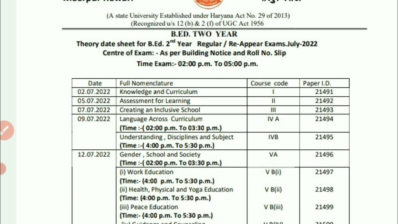 B.ed. 2nd year Theory Datesheet July 2022//Indira Gandhi University