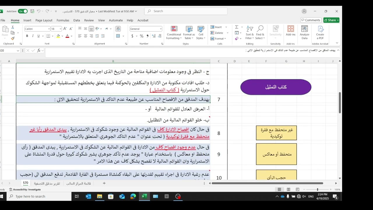 المحاضر 25 (معيار التدقيق الدولى 570)- الإستمرارية- الأستاذ لؤى عثمان