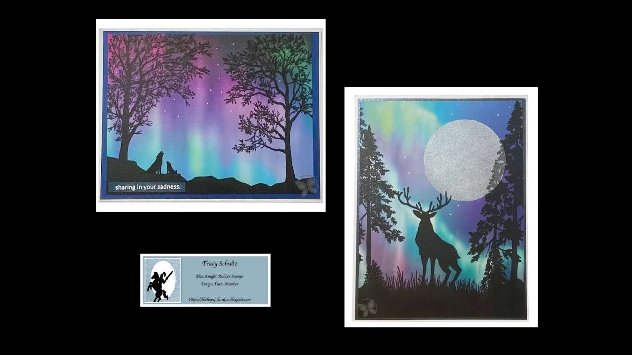 Силуэт оленя и северное сияние | Резиновые штампы Blue Knight