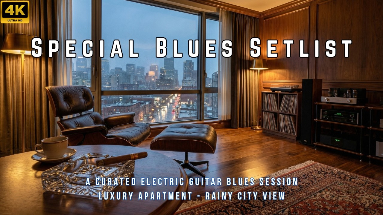 Relaxing Evening Blues 🌆 Luxury Apartment Rain Ambience & Electric Guitar Blues Setlist