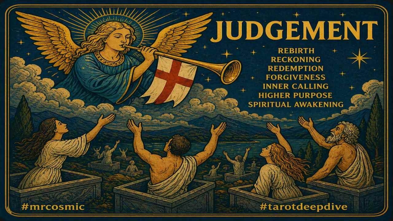 Judgement Card: Rise, Awaken & Remember 🎺 #mrcosmic #tarotdeepdive #learntarot #truth thumbnail