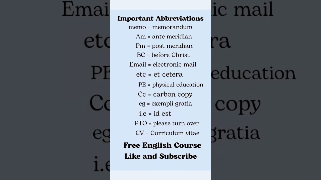 Important Abbreviations 