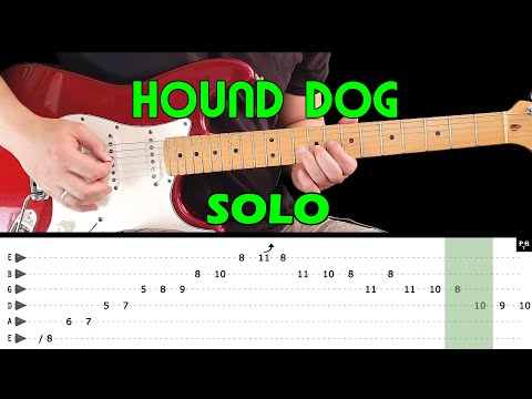 HOUND DOG - Guitar lesson - Guitar solo (with tabs) - Elvis Presley - fast \u0026 slow version