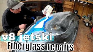 V8 ski hull reinforce/repair fiberglass