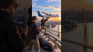 Launching a scale RC ATR 72-600 turboprop off a suspension bridge! #Shorts