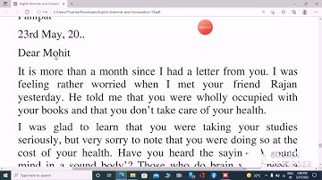 TERM 2 10TH PSEB ENGLISH GRAMMAR PERSONAL LETTER SAMPLE 1 BOOKWORM PERSUADING TO TAKE PART IN GAMES