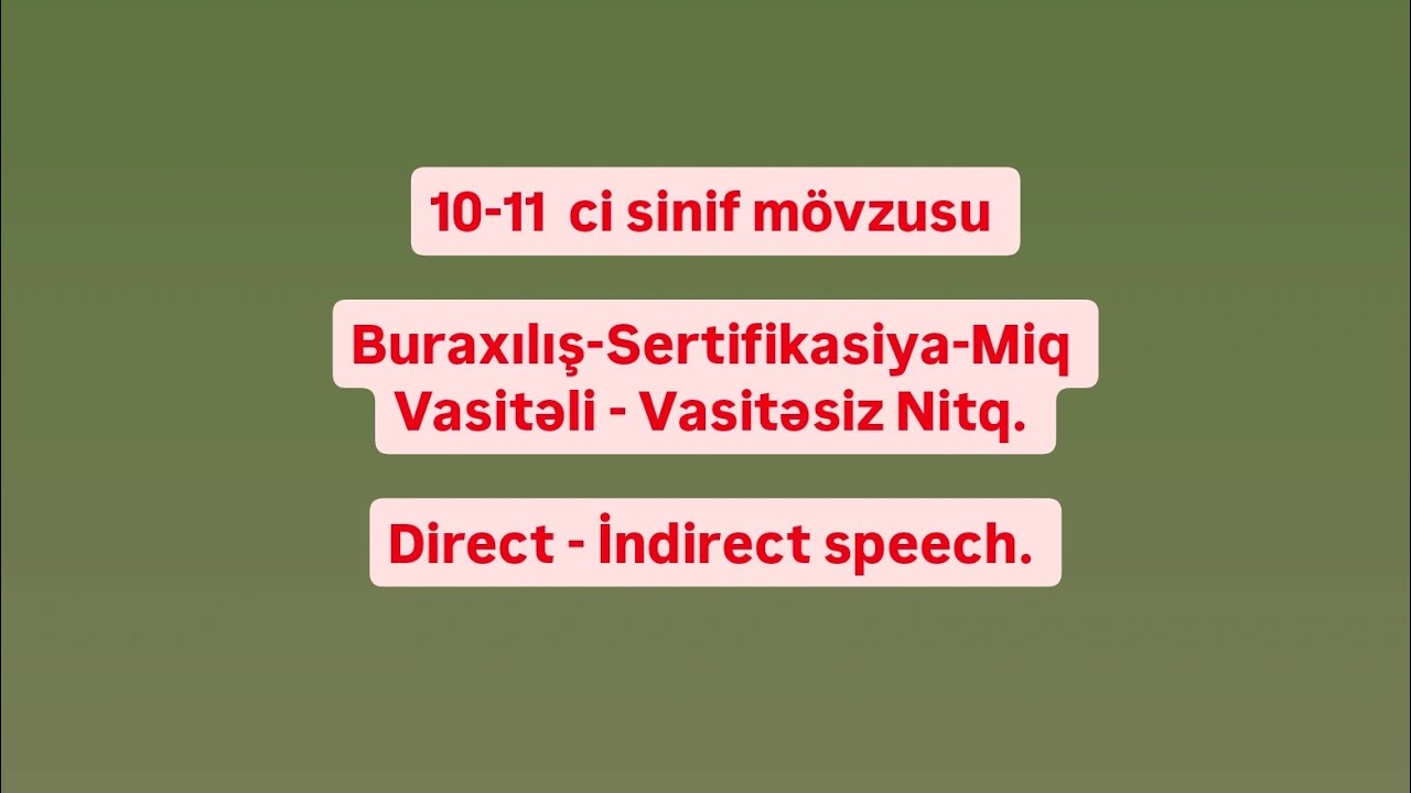Vasitəli, Vasitəsiz nitq. Direct, İndirect (Reported speech)