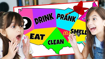 Throwing a Dart at a Map & DOING Whatever it Lands on Challenge 🎯 | Emily and Evelyn