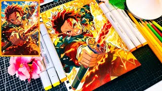 Tanjiro drawing using Alcohol markers and Color Pencil // Demon Slayer drawing