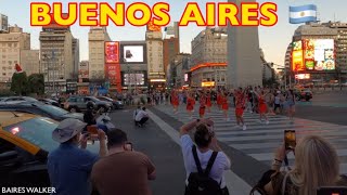 [4K] Buenos Aires Walk - Sunset Walking Tour / Teatro Colón / Calle Florida / San Nicolás 🇦🇷