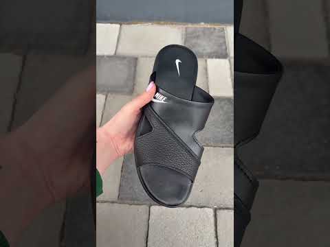 Шлепанцы-шлепки Nike мужские кожаные черные летние (сланцы Найк), видео 1