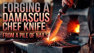 Forging a Damascus Chef Knife from a Pile of Nails – Step-by-Step Craftsmanship