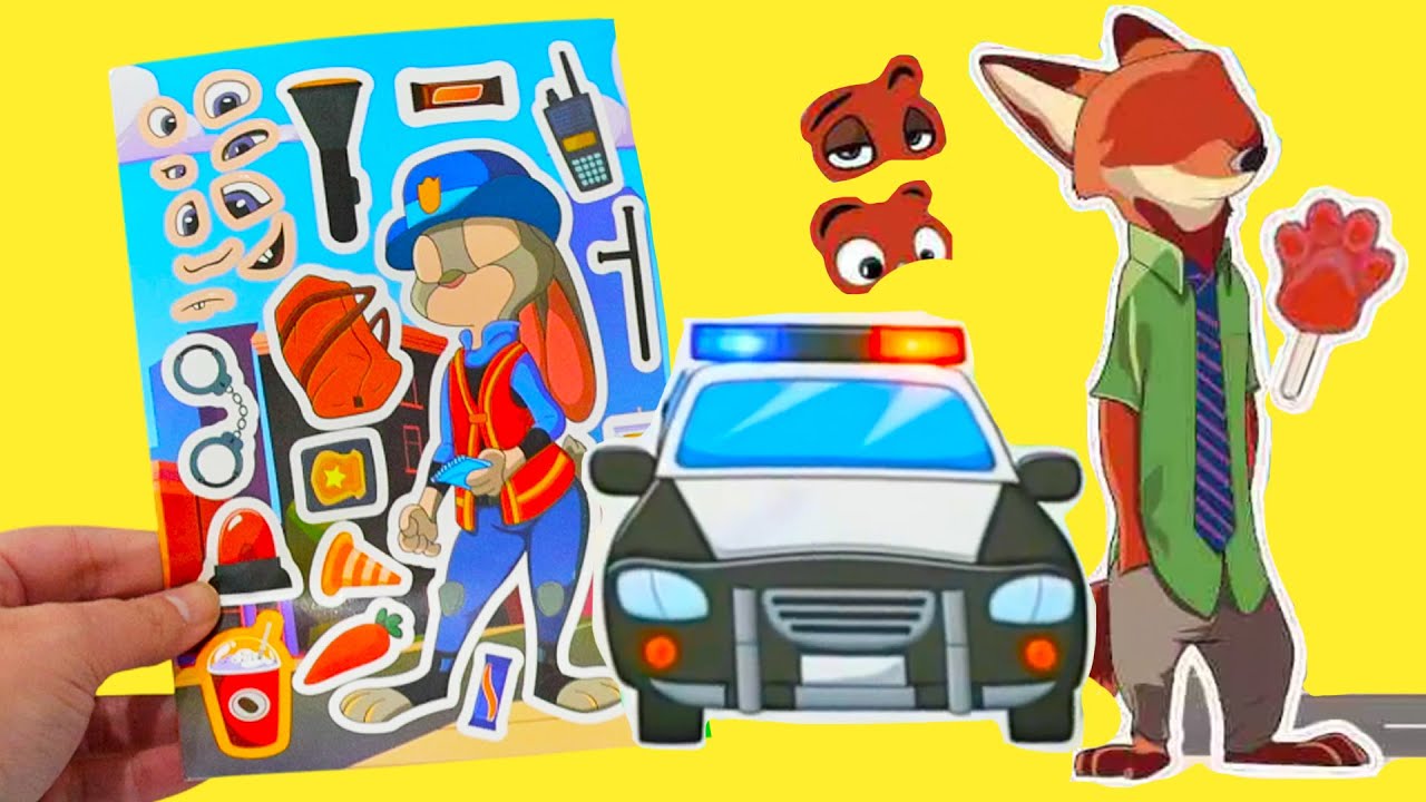 Наклейки «Сделай сам» из мультфильма «Зверополис» — раскраски и рисунки для детей.