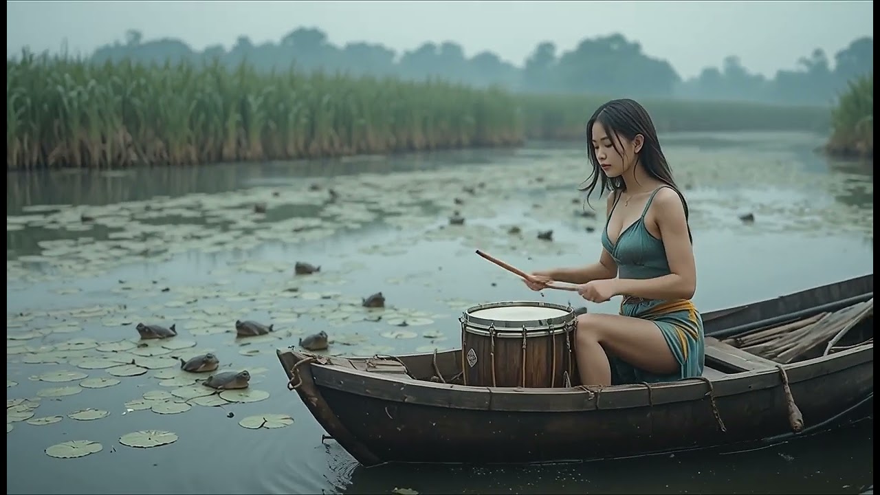 Zen Drum Music on a Bamboo Boat | Relaxing Nature Sounds for Peace & Meditation