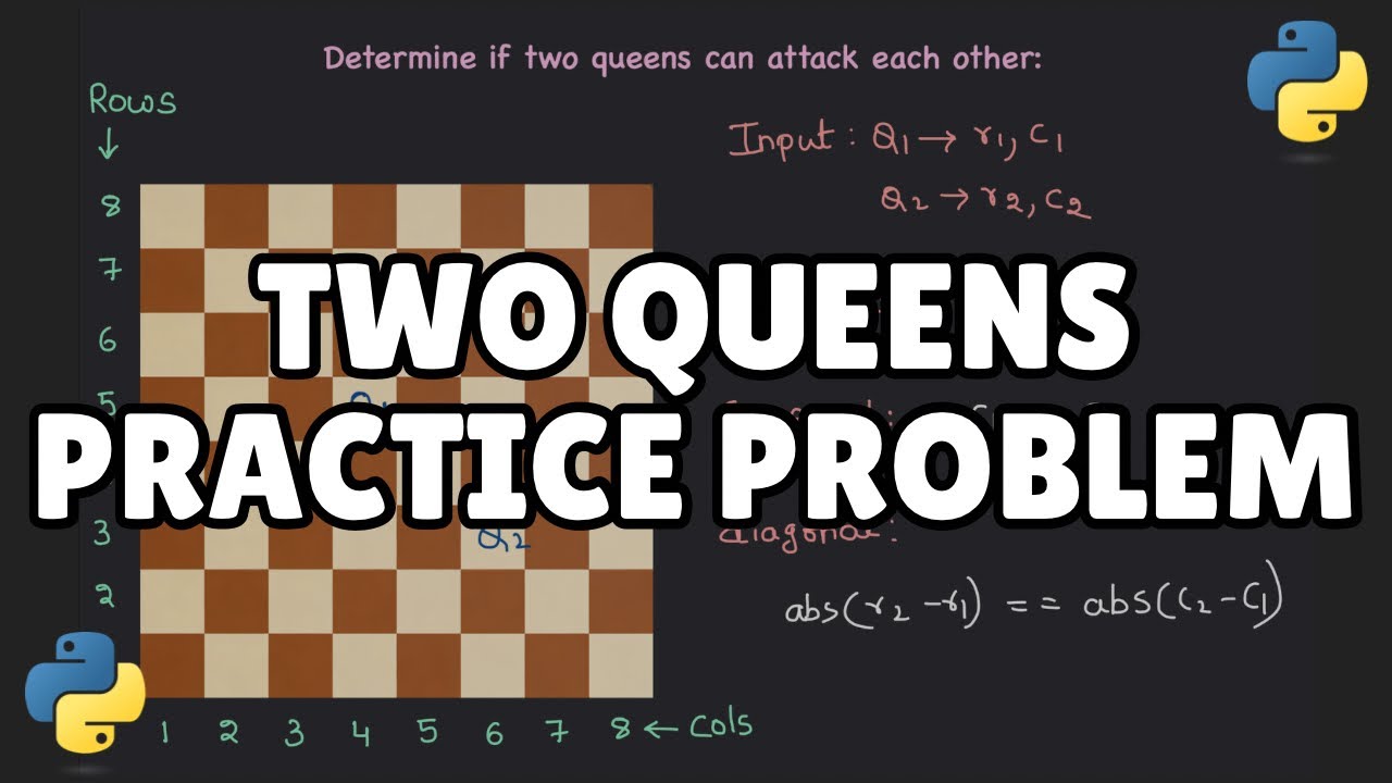 Python Practice Problem: Determine if Two Queens attack each other on a Chessboard